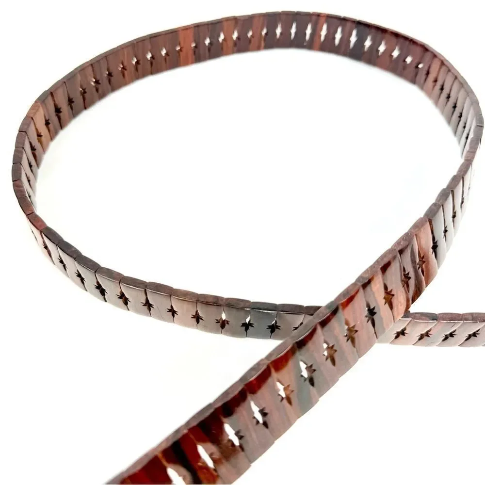 Vintage Brown All Wood Adjustable Size Star Slit Wood Buckle Belt